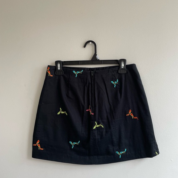 VINTAGE BLACK SKORTS ZIPPER HIGH HEEL EMBROIDERY ZIPPER BLUE PINK YELLOW - Picture 8 of 9